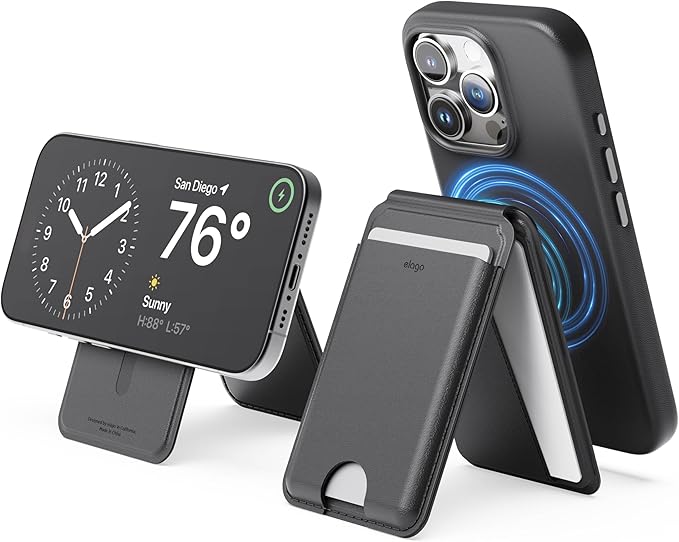 Carteira Magnética elago em Pele Vegan para iPhone MagSafe – Porta-Cartões com Suporte Ajustável (Preto)