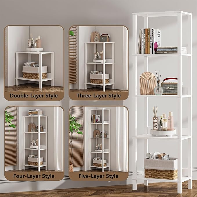 Estante de 5 Níveis Branco– Prateleiras Modernas para Sala, Escritório ou Quarto