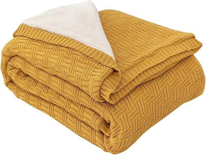 Manta MYLUNE HOME em Algodão + Sherpa – Dupla Face, Fofa e Aconchegante – 180 x 200 cm – Amarelo Mostarda