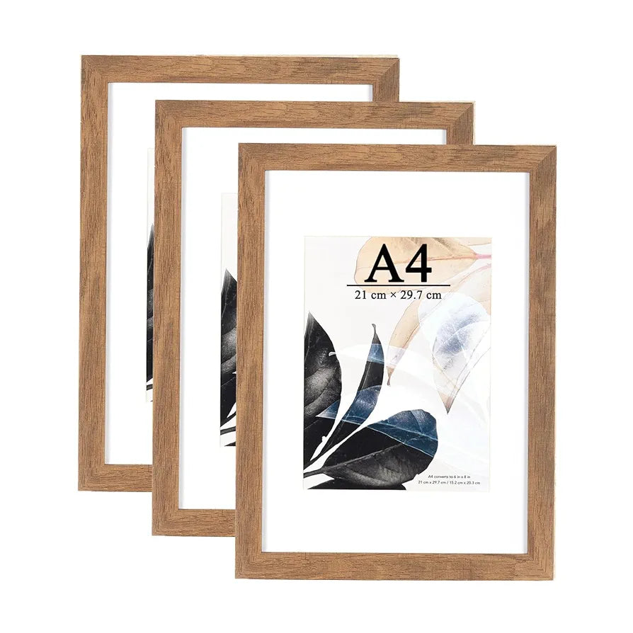 Moldura de fotos A4, cor de madeira, plexiglass, moldura para posteres, molduras de fotos, conjunto de 3, moldura de fotos A4, moldura de fotos 21 x 30