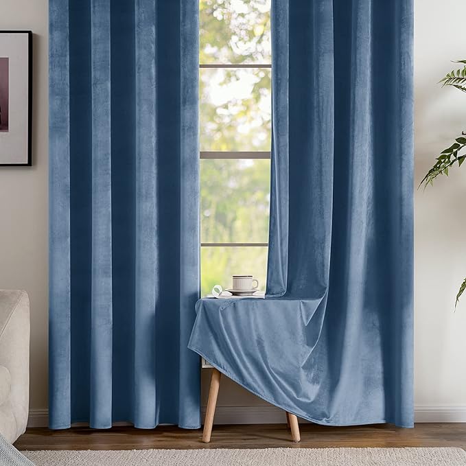 Cortinas Blackout em Veludo – 2 Painéis, 140 × 245 cm, Azul Pavão | Térmicas, Isoladoras, Ilhós Metálicos