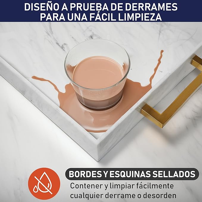 Bandeja Decorativa em Acrílico  com Pegas Douradas (Efeito Mármore)