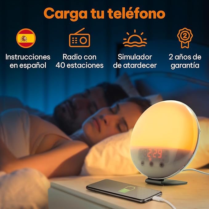 Despertador Luz Natural com Simulação de Nascer do Sol e Ruído Branco