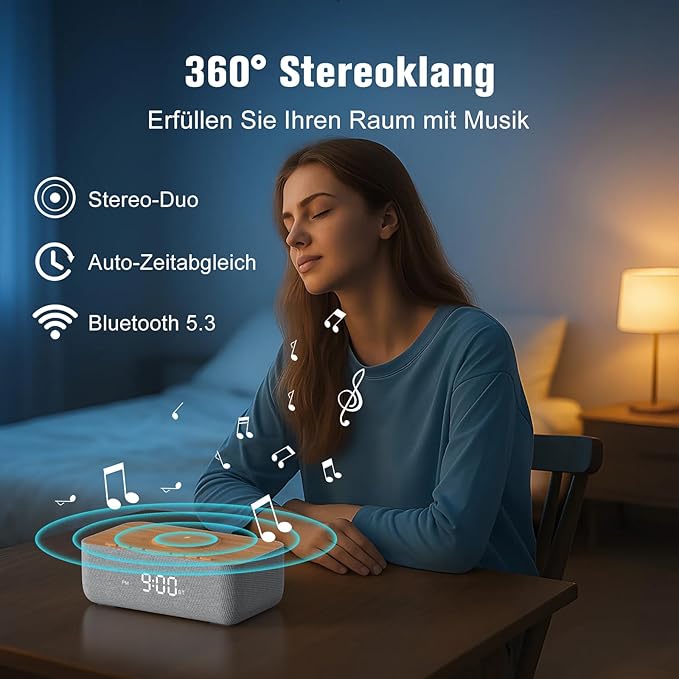 Rádio Despertador Digital REACHER com Carregamento Sem Fios 15W e Bluetooth