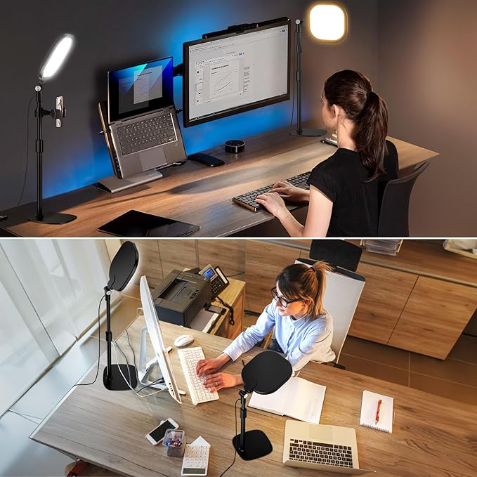 LitONES Lâmpada LED de Mesa com Tripé e Ring Light 3 Cores e 10 Níveis de Brilho