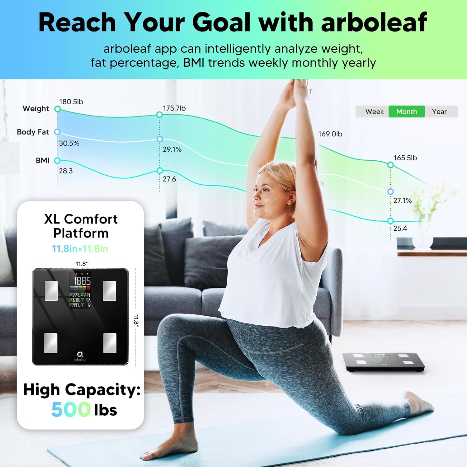 Balança Inteligente de Peso Corporal Bluetooth – 14 Métricas Corporais, App Smart, até 180kg