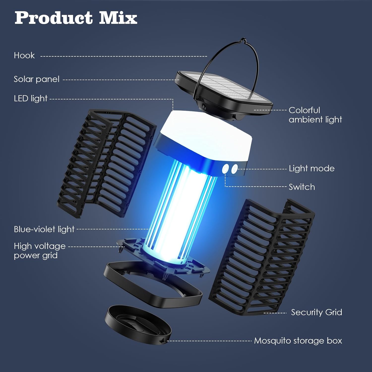 Mata-Mosquitos Solar 4200V com LED e USB-C - Bateria 4000mAh