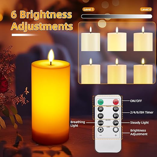 Conjunto 2 Velas LED Sem Chama 10×20 cm – Impermeáveis, Recarregáveis, Com Temporizador e Comando