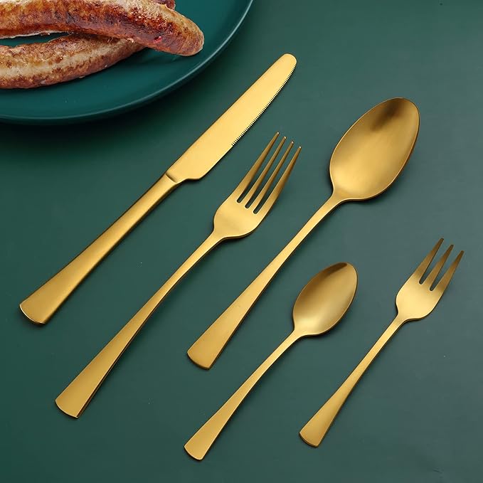 Conjunto de Talheres para 6 Pessoas Bestdin – 30 Peças em Aço Inoxidável Dourado Fosco