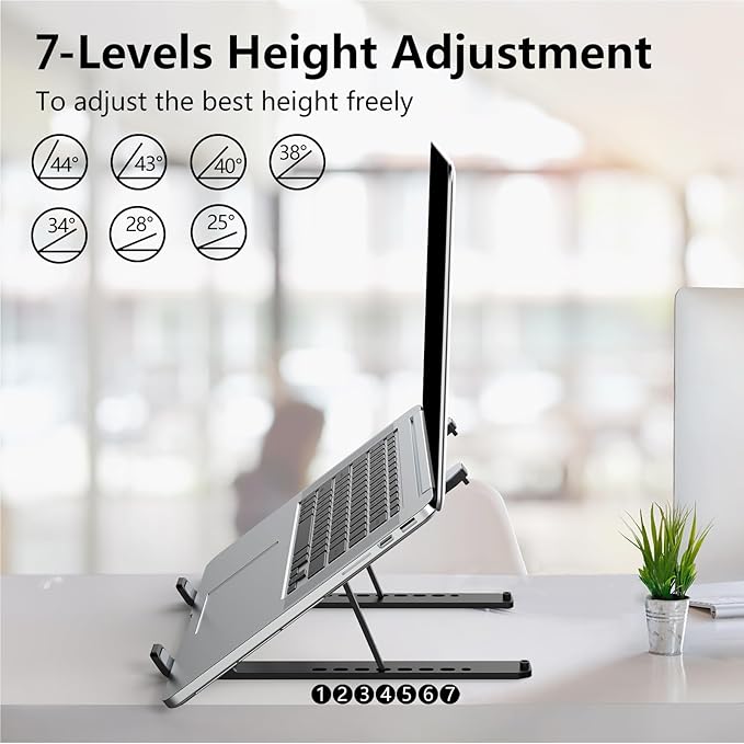 Suporte Ajustável para Portátil 10–15,6” – Dobrável, Ergonómico e Ventilado (Preto)
