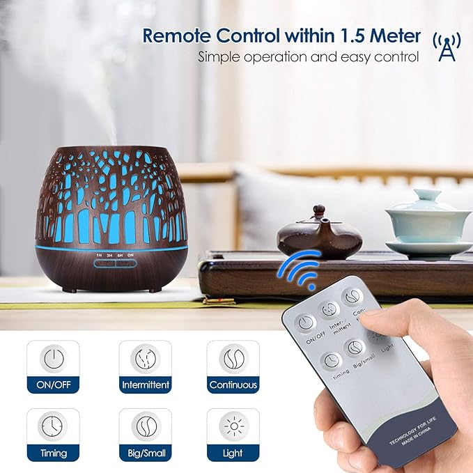 Difusor de Aromas 400 ml Simpeak com Comando e LED – Design Floresta