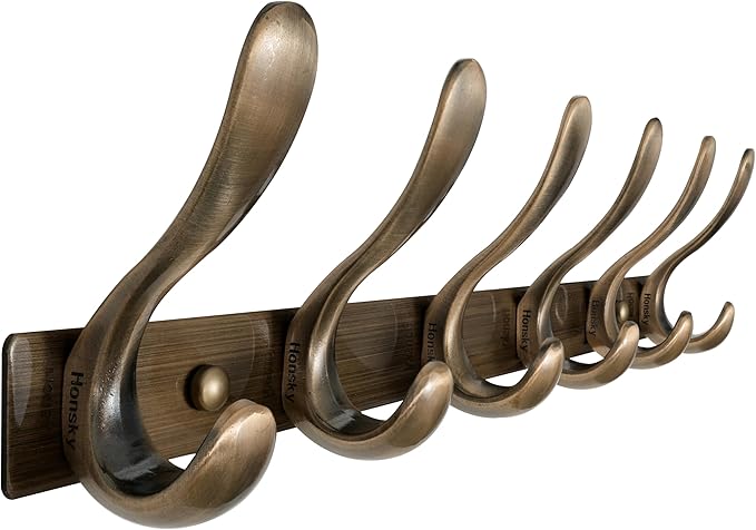 HONSKY Cabide de Parede 44 cm – 6 Ganchos Duplos, Aço Inoxidável, Bronze Antigo
