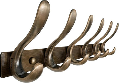 HONSKY Cabide de Parede 44 cm – 6 Ganchos Duplos, Aço Inoxidável, Bronze Antigo