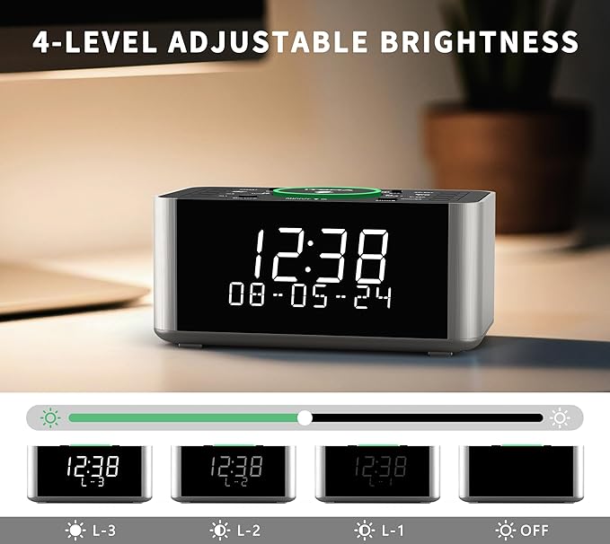 Rádio Despertador iTOMA com Carregamento Sem Fios, Bluetooth e Rádio DAB/FM