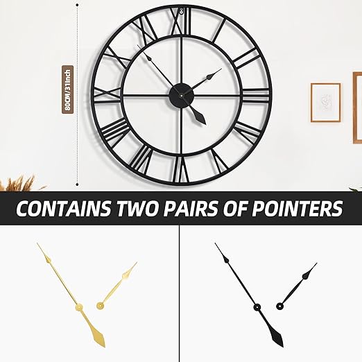 Relógio de Parede Grande 80 cm HAITANG – Estilo Romano em Metal