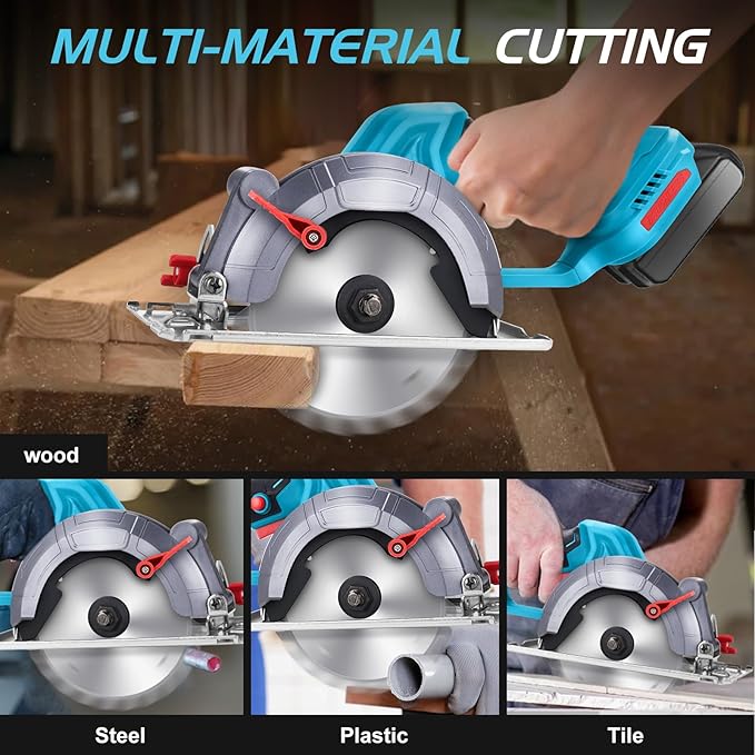 Serra circular manual com bateria, 6 polegadas, sem escova, mini serra circular compatível com bateria Makita de 18 V com 2 lâminas de serra, ecrã digital, ângulo ajustável de 0 a
