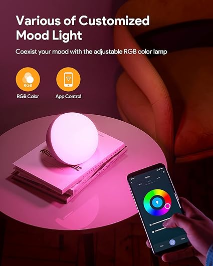 Candeeiro de Mesa Inteligente Hifree – Compatível com Alexa e Google Home, RGB Regulável e Luz Branca Ajustável