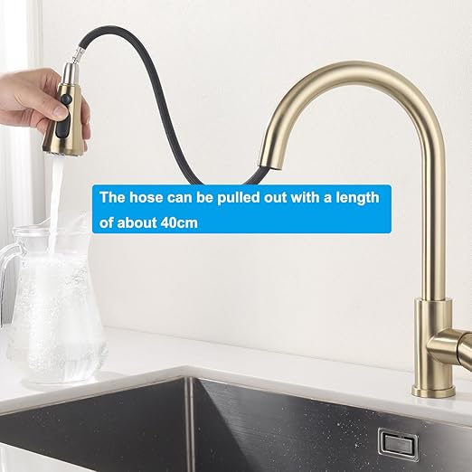 Torneira de Cozinha Dourada - Misturadora com 3 modos - Giratória 360