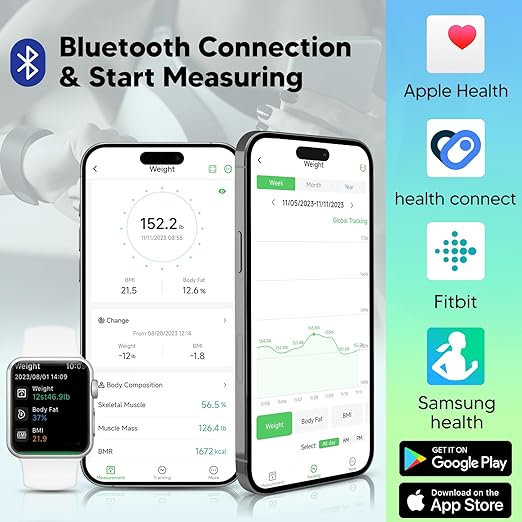 Balança Inteligente de Peso Corporal Bluetooth – 14 Métricas Corporais, App Smart, até 180kg