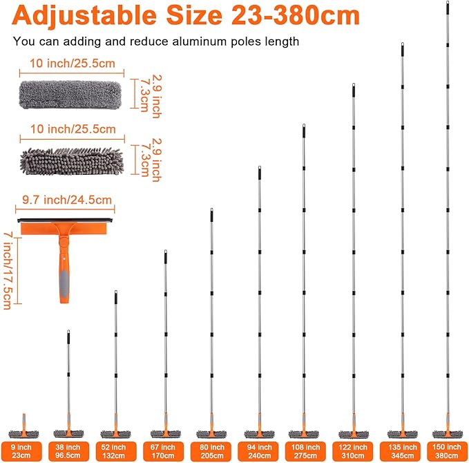 Kit Limpeza de Janelas GOYOXOKY – Escova, Rodo e Bastão Telescópico 3,8 m
