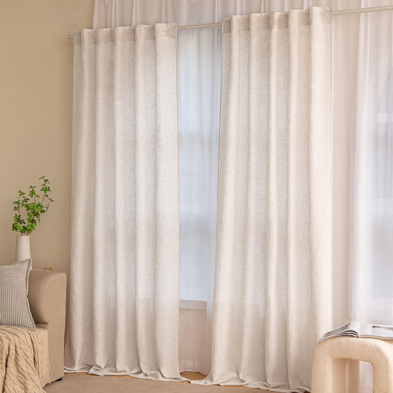Conjunto de Cortinas de Linho (2 Peças), 260x140 cm