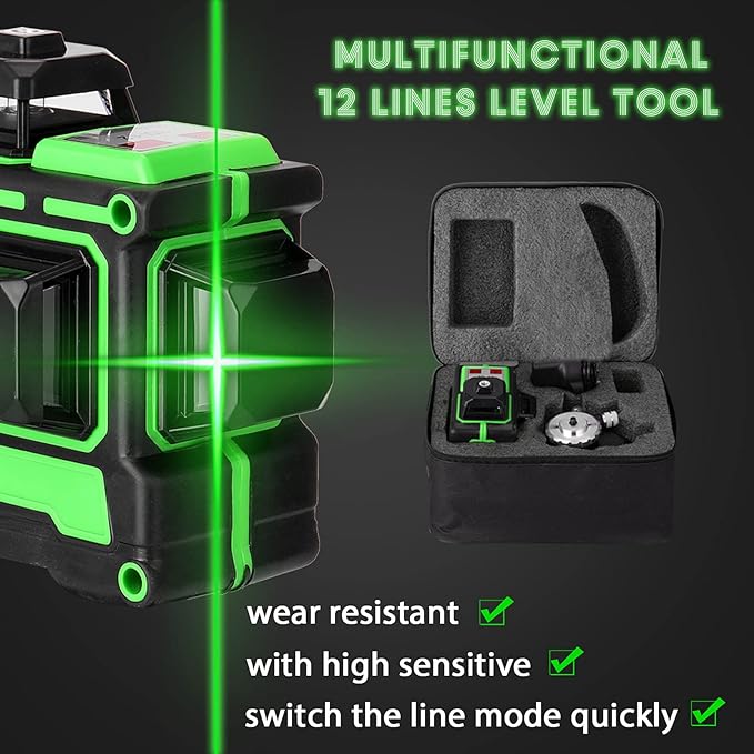 Nível Laser Verde 3D 12 Linhas com Tripé - Auto-Nivelamento