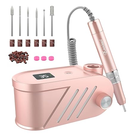 Broca Elétrica Profissional para Unhas 35.000 RPM – Manicure e Pedicure para Unhas de Gel e Acrílico com Display LED – Rosa