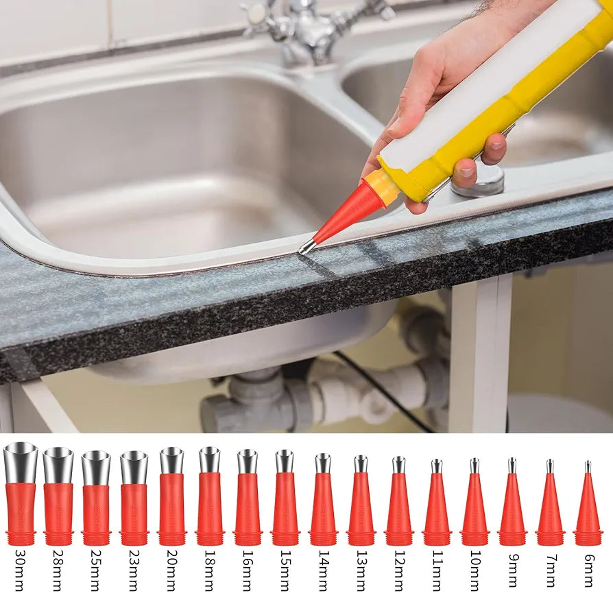 Conjunto de 28 bicos de aço inoxidável para vedação de silicone, aplicador de silicone de uma peça, ferramentas de silicone para acabamento de vedação, adequadas para cozinhas, janelas, casas de banho