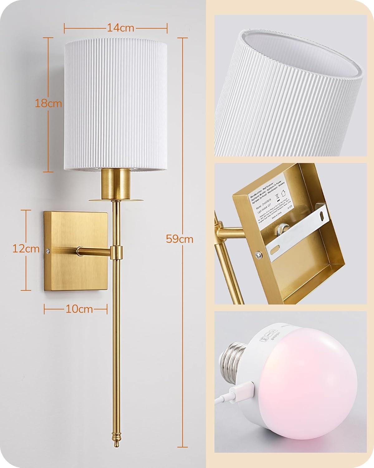 Conjunto de 2 Candeeiros de Parede LED Recarregáveis
