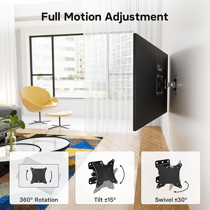 Suporte de Parede BONTEC para TV/Monitor – Ajustável e Inclinável, Compatível com 13” a 30”, Até 25 kg, VESA 75×75 / 100×100 mm