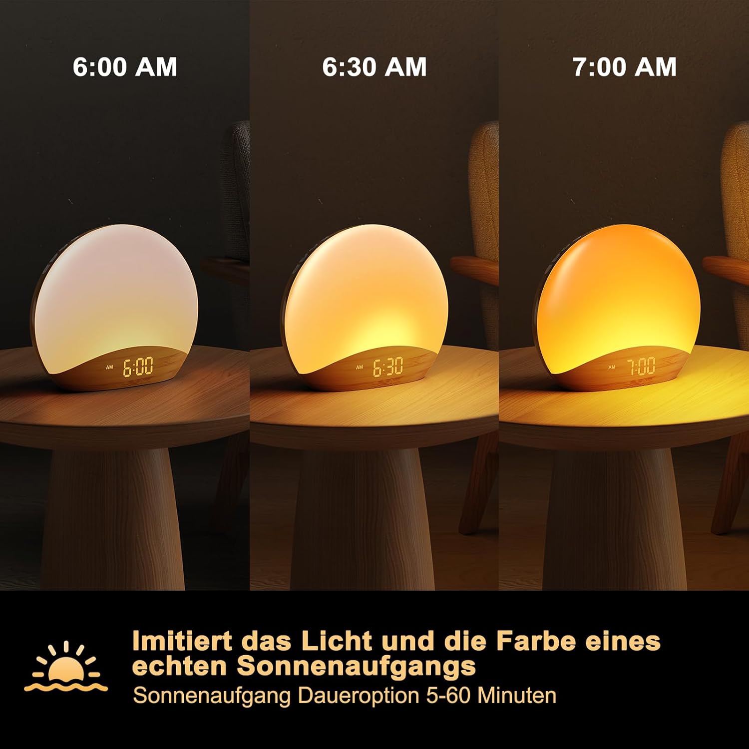 Despertador Sunrise REACHER com Sons Relaxantes e Luz Noturna