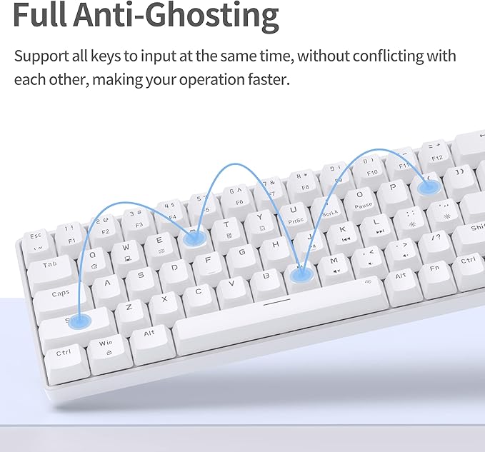 Teclado Mecânico Gaming TMKB T68se 60% com Cabo USB – Switches Vermelhos, Anti-Ghosting, Layout QWERTY (Branco)