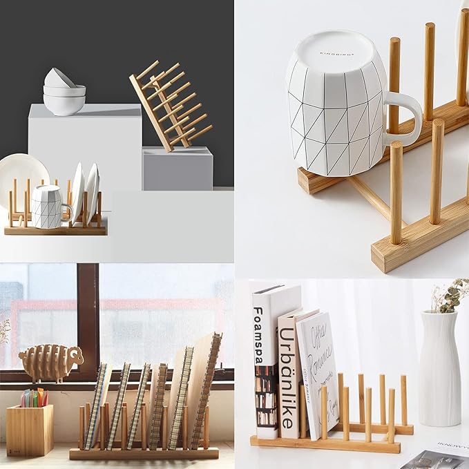 Suporte de Pratos em Bambu – Organizador de Cozinha para Pratos, Tampas, Tabuas de corte