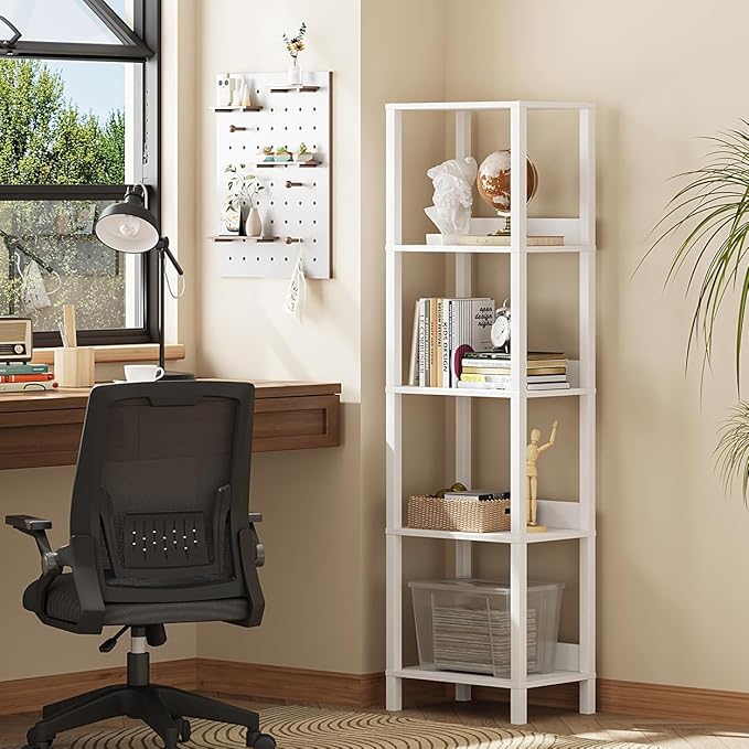 Estante de 5 Níveis Branco– Prateleiras Modernas para Sala, Escritório ou Quarto