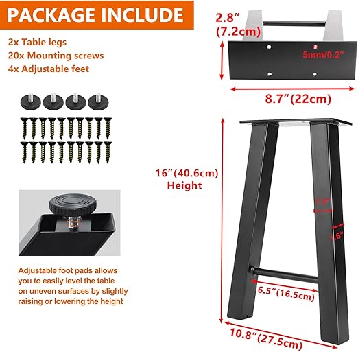 Pés de Mesa/Banco  em Metal – 2 Unidades 40x22cm