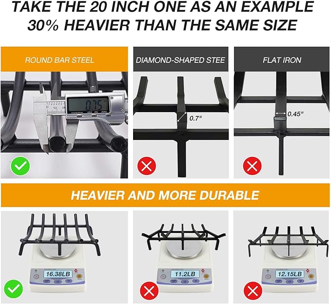 Grelha para Lareira 20” MYFIREPLACEDIRECT em Aço Reforçado