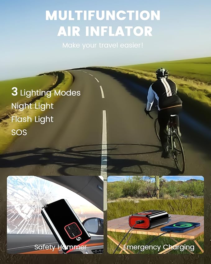 SERVOMASTER Bomba de Ar Elétrica Portátil 150 PSI 10 bar – Bateria 12V, para Bicicleta, Carro e Moto