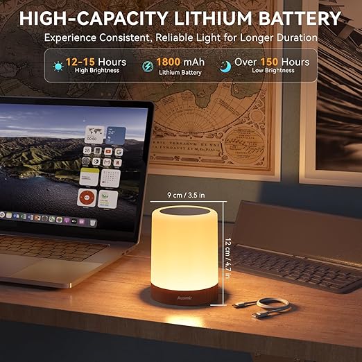 Candeeiro de Mesa LED | 13 Cores RGB, Regulável por Toque e Controlo Remoto, USB Recarregável, Luz Noturna Portátil para Quarto e Exterior