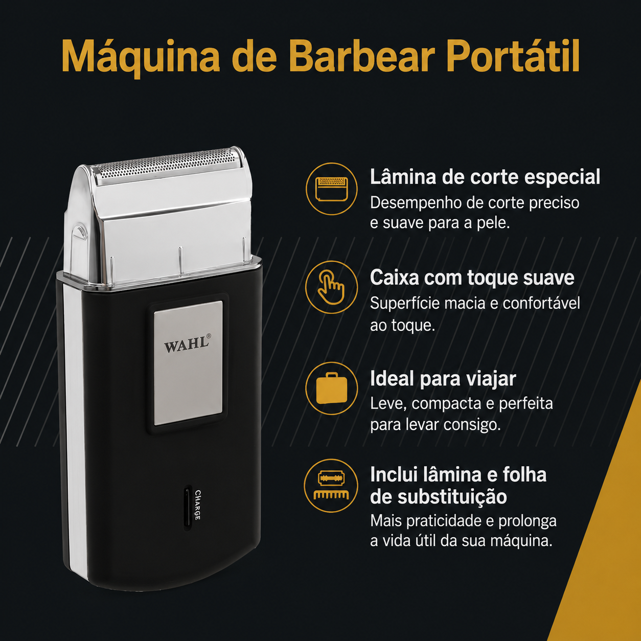 Máquina de Barbear Sem Fios Compacta 4,6 x 10 x 2 cm - Wahl Mobile Shaver