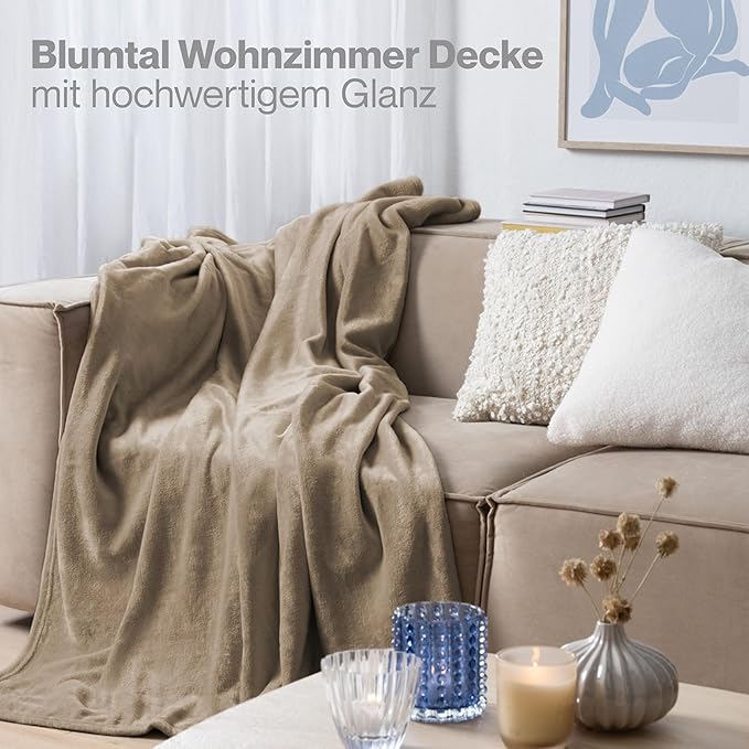 Manta Blumtal – 150 x 200 cm, Fleece Certificada Oeko-Tex, Taupe
