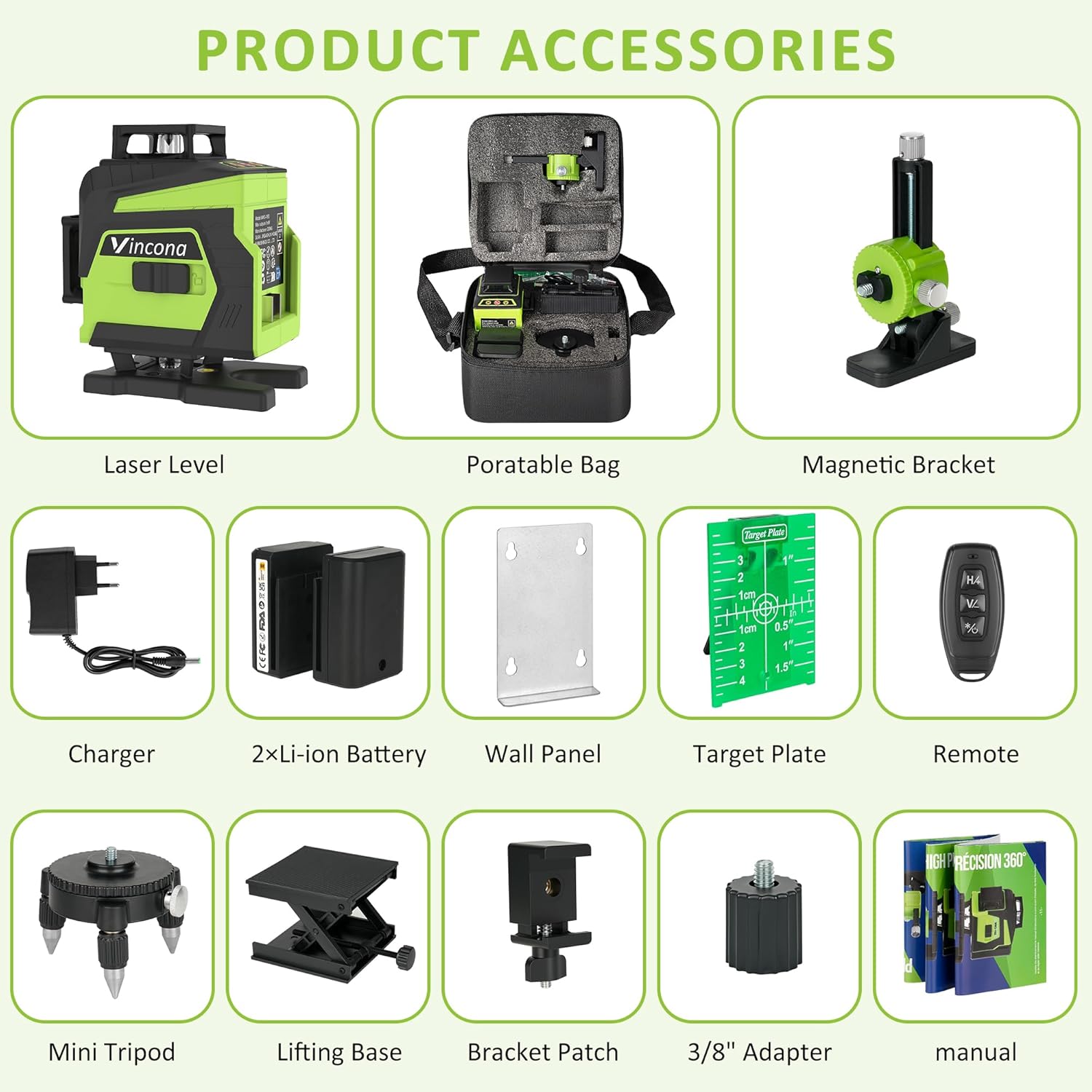 Nível Laser Vincona 4D 360° com 16 Linhas Verdes