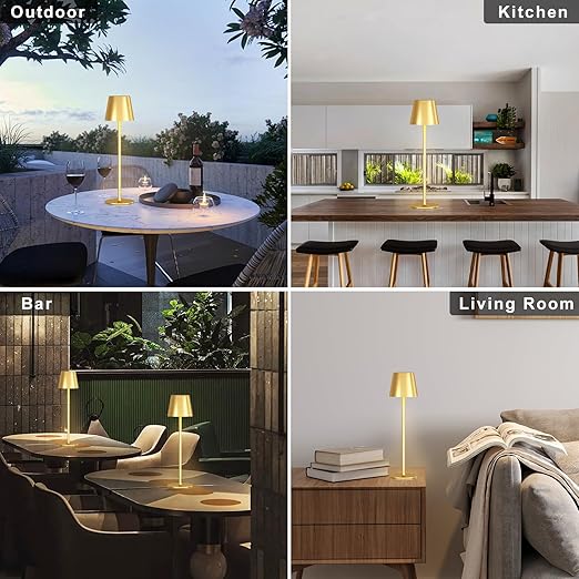 Conjunto de 2 Candeeiros de Mesa Sem Fios PreeOtti – LED Regulável, Toque, 3 Temperaturas de Cor, USB-C, Dourado