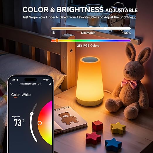 Candeeiro de Mesa Inteligente Wi-Fi RGB – Compatível com Alexa e Google Home, Touch, Regulável, 256 Cores LED