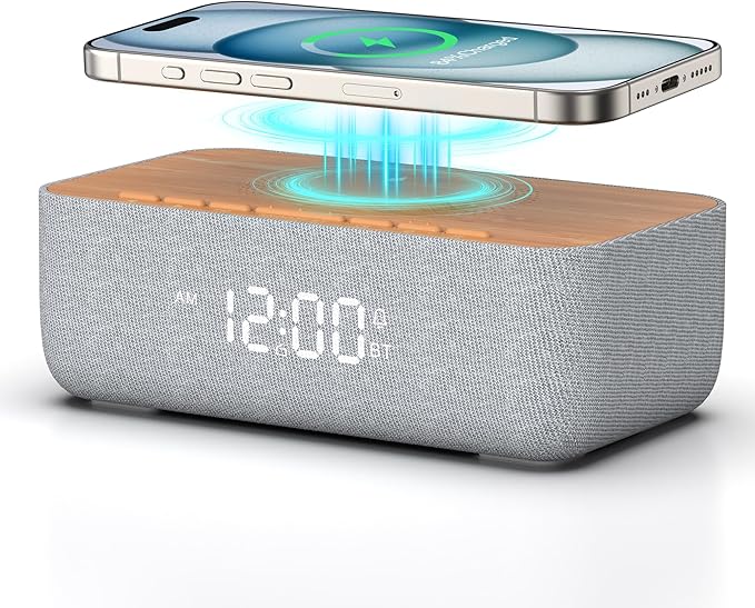 Rádio Despertador Digital REACHER com Carregamento Sem Fios 15W e Bluetooth