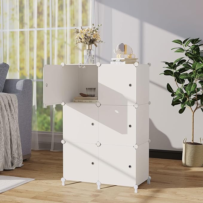 Módulo de Arrumação com 6 Cubos e Portas, Armário Modular Empilhável