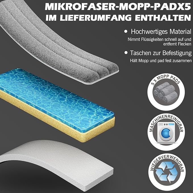 Conjunto de Mopa com Balde 2-em-1 MASTERTOP – Microfibra com 10 panos adicionais e Cabo Ajustável