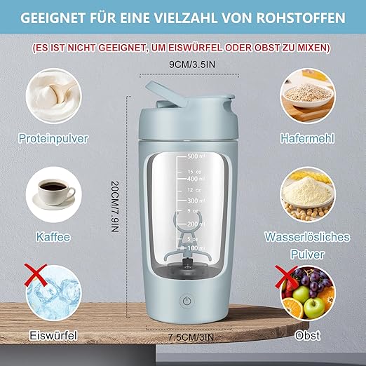 Shaker Elétrico SOARFLY 650ml Recarregável por USB-C – Misturador de Proteína sem BPA com Motor 7000 RPM (Azul)