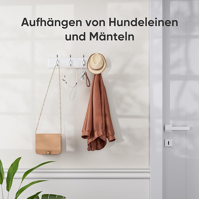 Cabide de Parede – Madeira MDF, 40 cm, 4 Ganchos - Branco