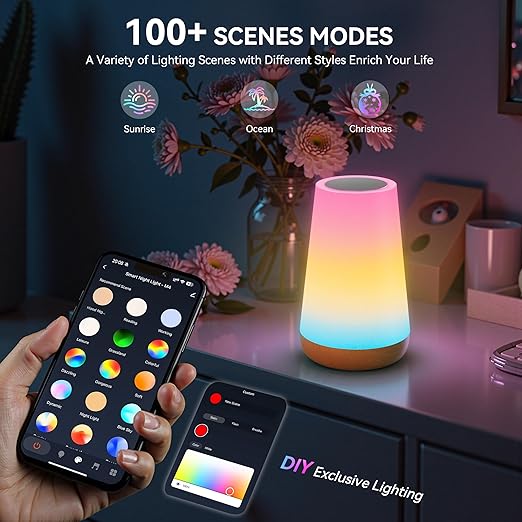 Candeeiro de Mesa Inteligente Wi-Fi RGB – Compatível com Alexa e Google Home, Touch, Regulável, 256 Cores LED