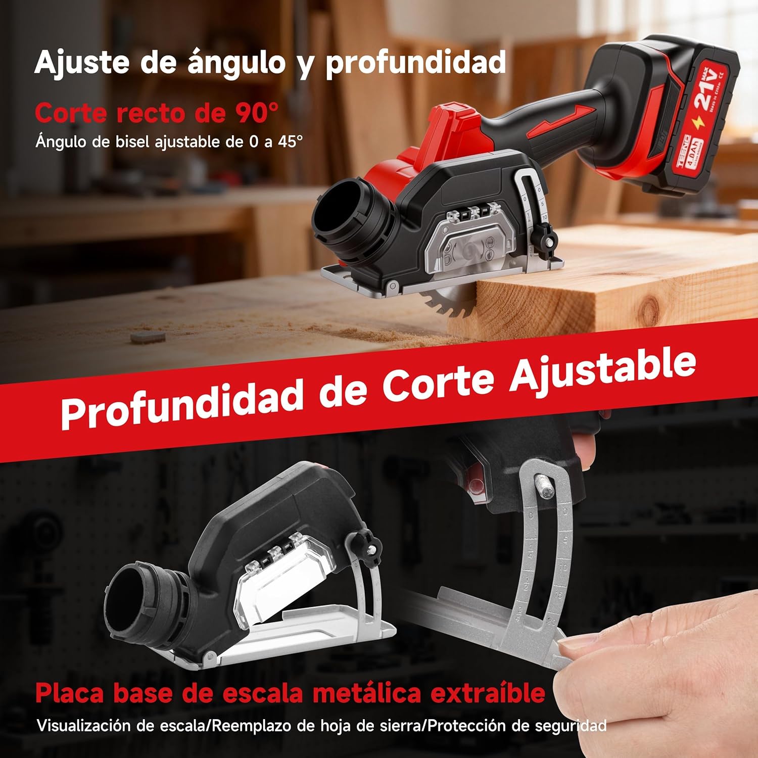 Serra Circular Mini Sem Fios TEENO com 2 Baterias